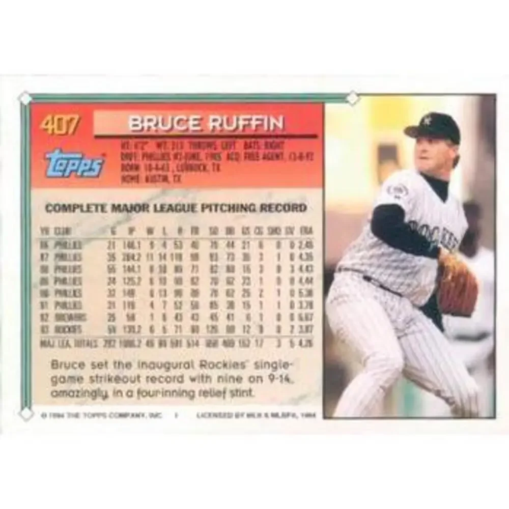 1994 Topps Bruce Ruffin # 407 Colorado Rockies